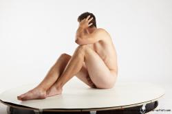 Nude Man White Sitting poses - simple Average Short Brown Sitting poses - ALL Realistic